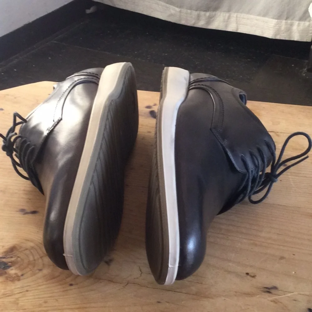 Ecco Black Leather Derby Shoes with White Soles